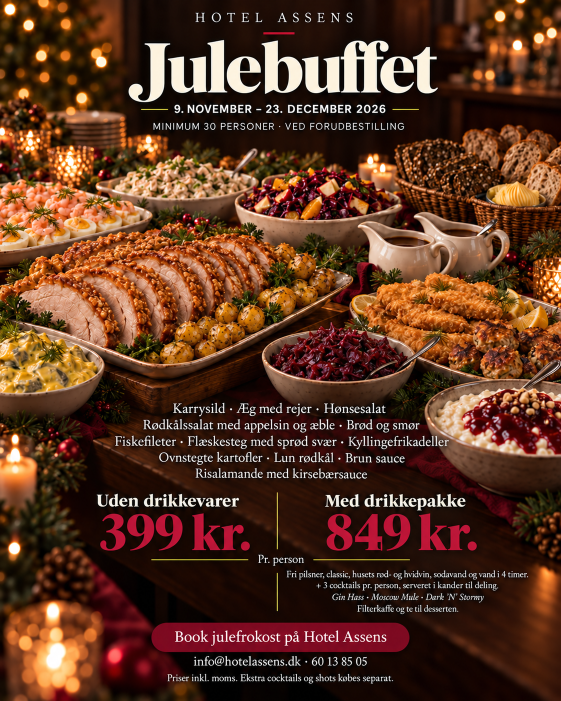 Hotel Assens julebuffet 2026 – se hele menuen